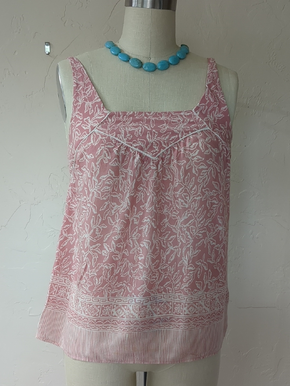 Dusty Pink Printed Sleeveless Tank Top, Keyhole Back